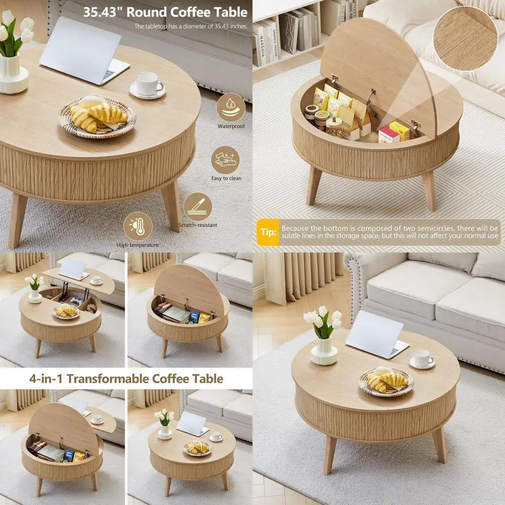 

Деревянный журнальный столик с подсветкой и местом для хранения, 35,4 дюйма, для гостиной, офиса и небольших помещений (натуральное покрытие)