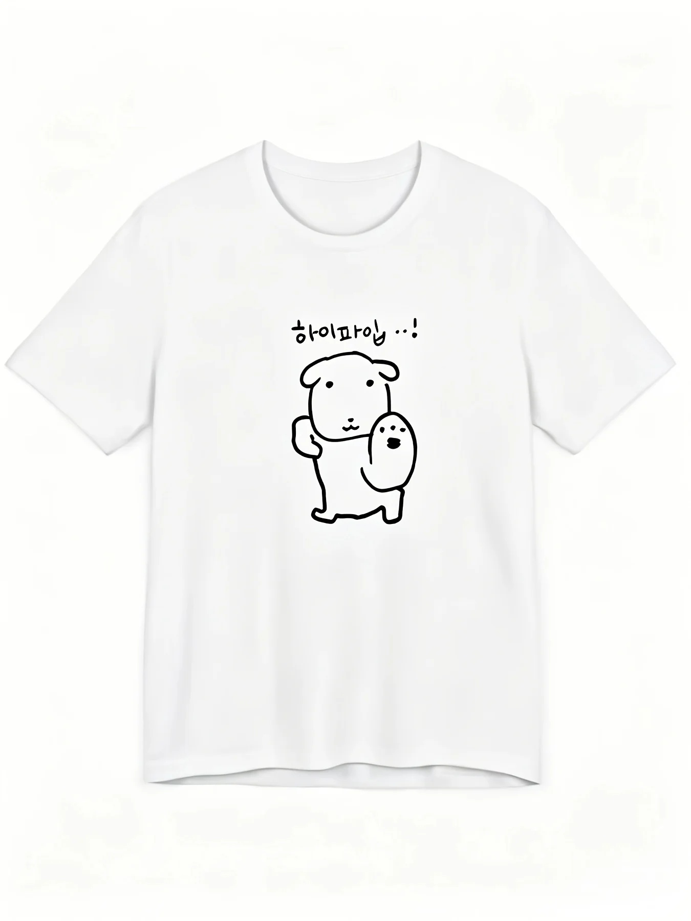 Hand Drawn Cartoon Dog Graphic Black Short Sleeve T-shirt Daily Casual Women Top