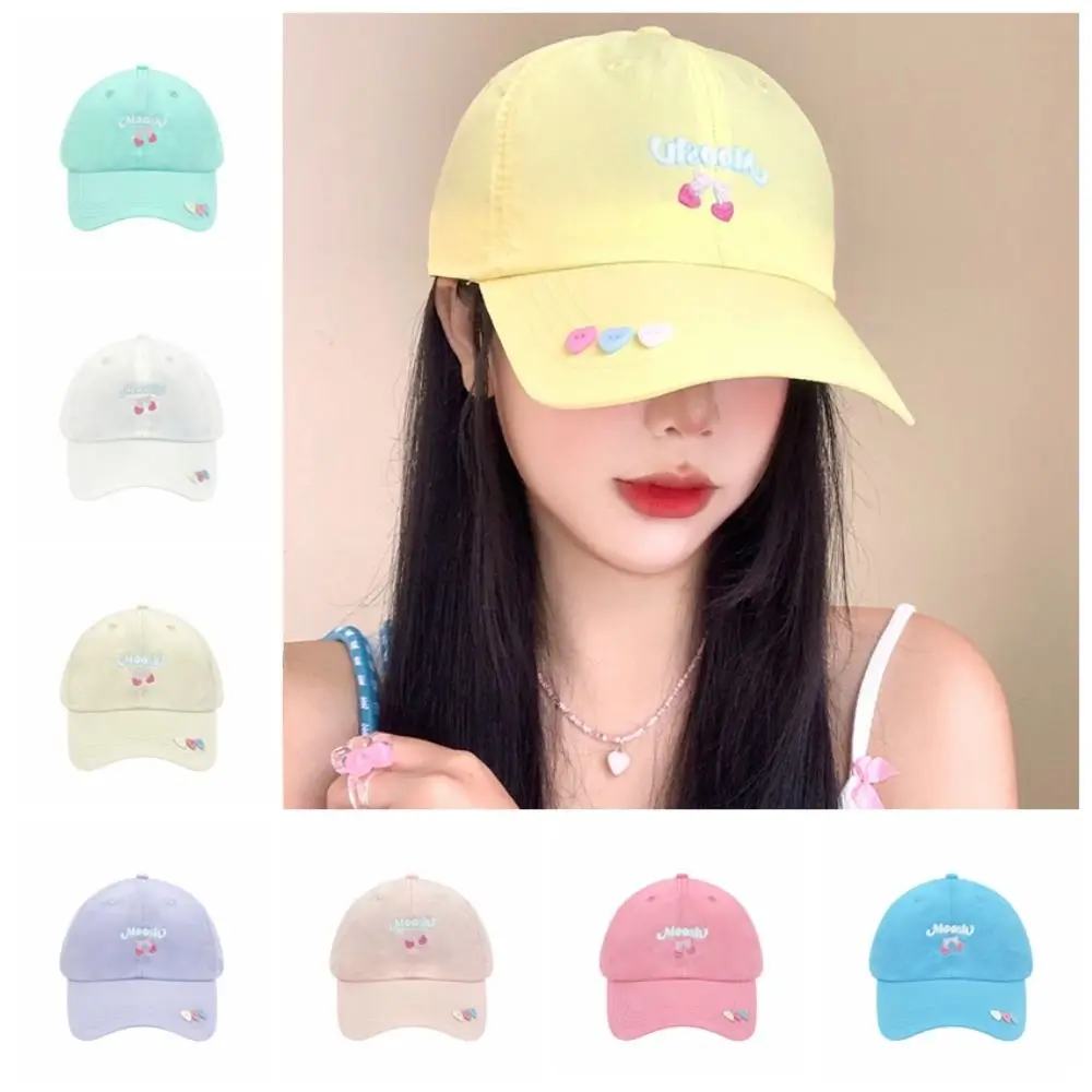 

Fashion Cotton Cherry Baseball Cap Adjustable Letters Casual Sunshade Hat Breathable Soft Wide Brim Big Head Cap Riding Running