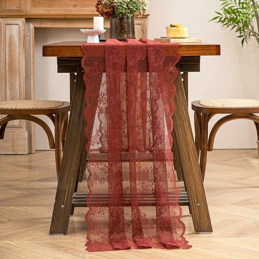 Durable Lace Fabric Lace Table Runner Floral Pattern Boho Table Cover Lace Tablecloth Dressing Table Shoe Cabinet