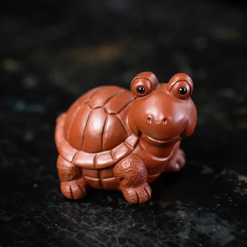 Yixing Purplue Sand Tea Pet Big Eye Turtle Cinnabar Sand Small Cute Turtle Creative Sculpture Tea Pet Ornaments Cute Crafts