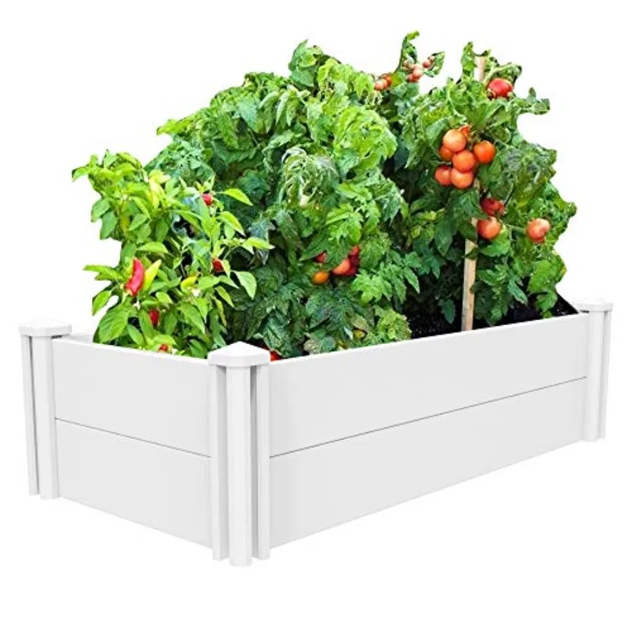 [] 45''x22.5'' Raised Garden Bed Kit Planter Box Outdoor for Grow Vegetables Flowers Herbs Easy Vinyl Plastic Garden Planter Bo