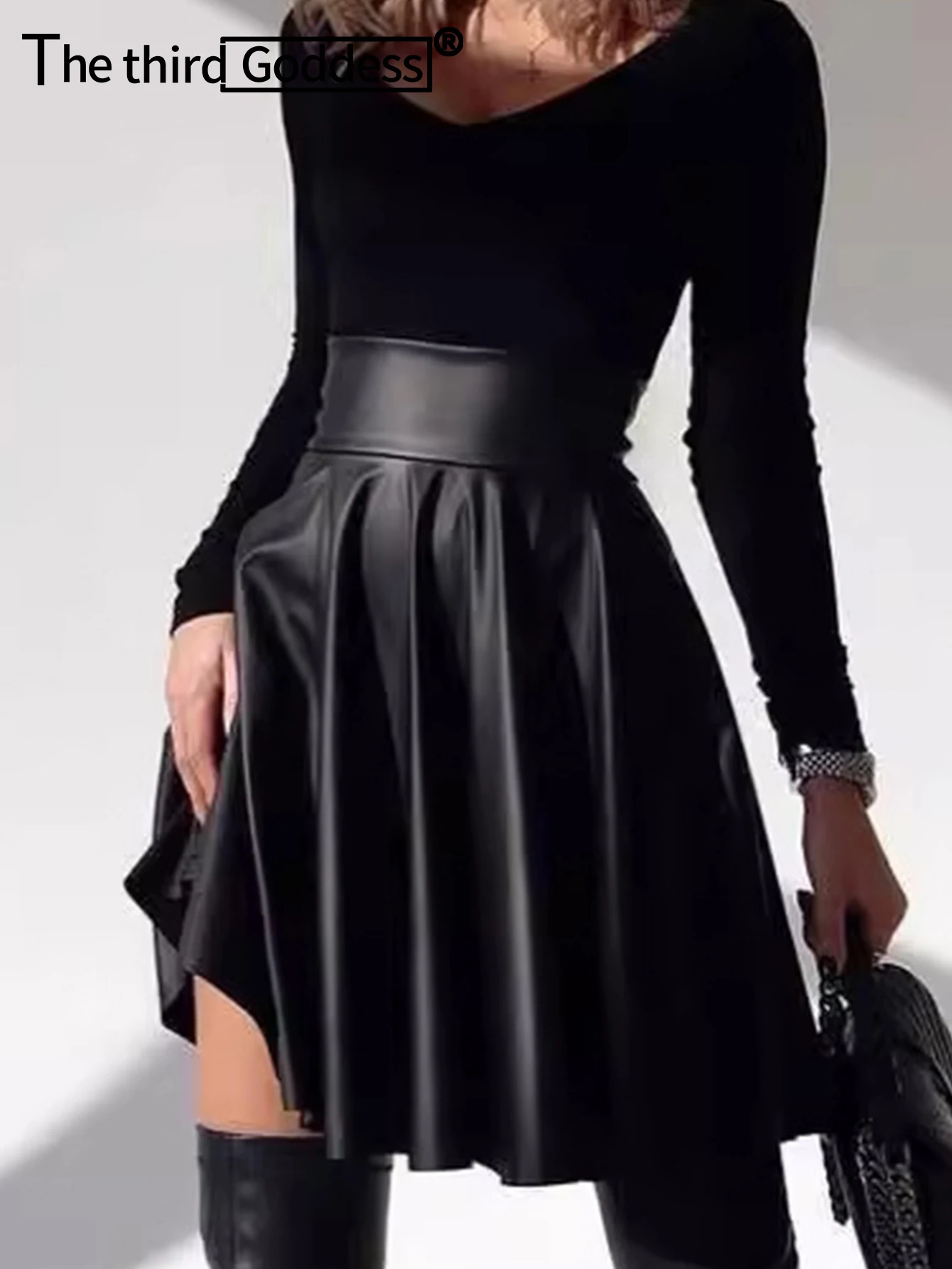 Sexy black PU leather mini skirt women elegant fashion short skirts womens gothic clothes club party high waist pleated skirt