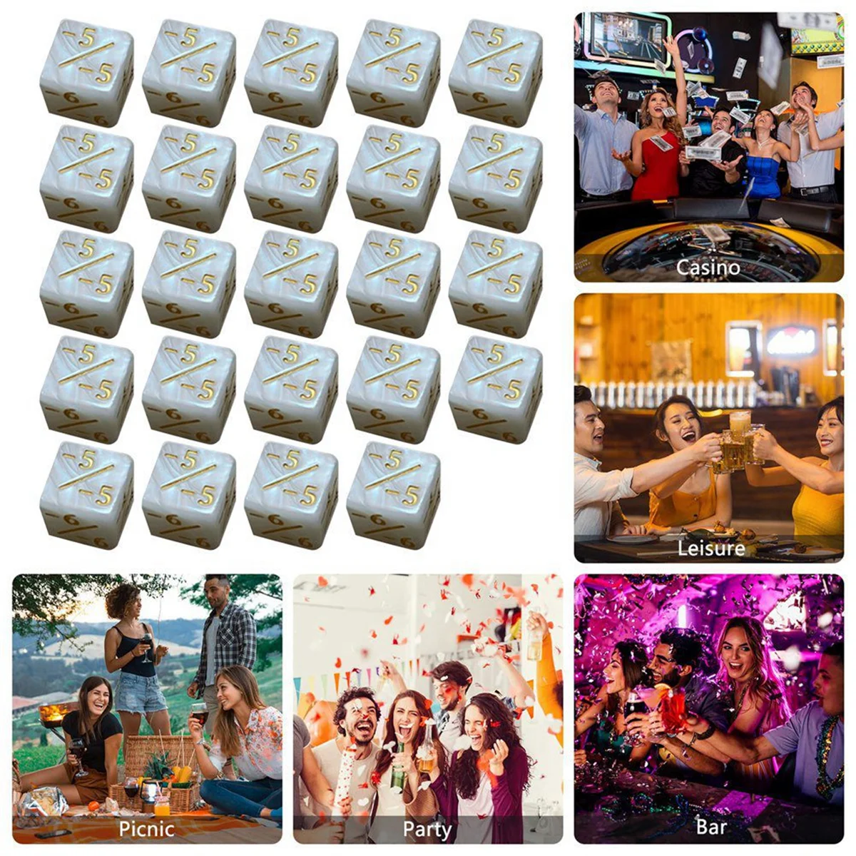 A71P 24 قطعة عدادات النرد علامة الرموز مكعبات النرد الأكريليك +/- D6 ملحقات ألعاب الورق ألعاب تعلم الأطفال (أبيض)