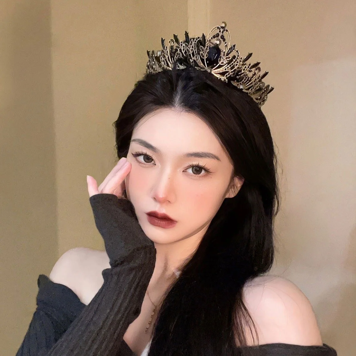 1 تاج فاخر من حجر الراين الباروكي الأسود على شكل قطرة ماء، إكسسوار ثوب مسائي، زينة رأس العروس الزفاف