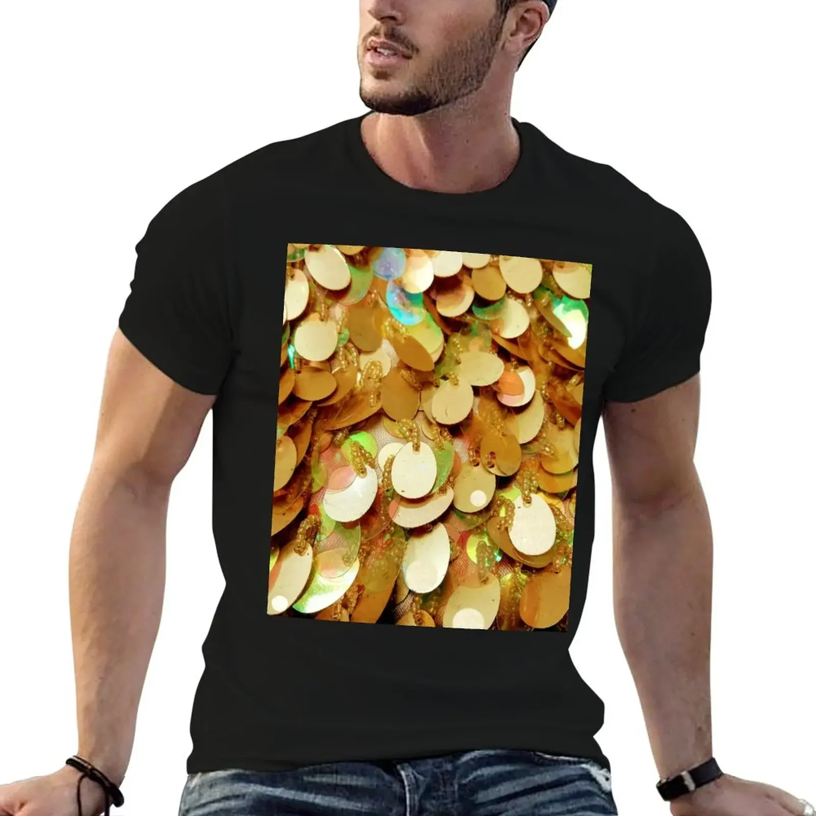 Photographic Image of Large Gold Sequins T-Shirt oversized graphic shirts men clothings