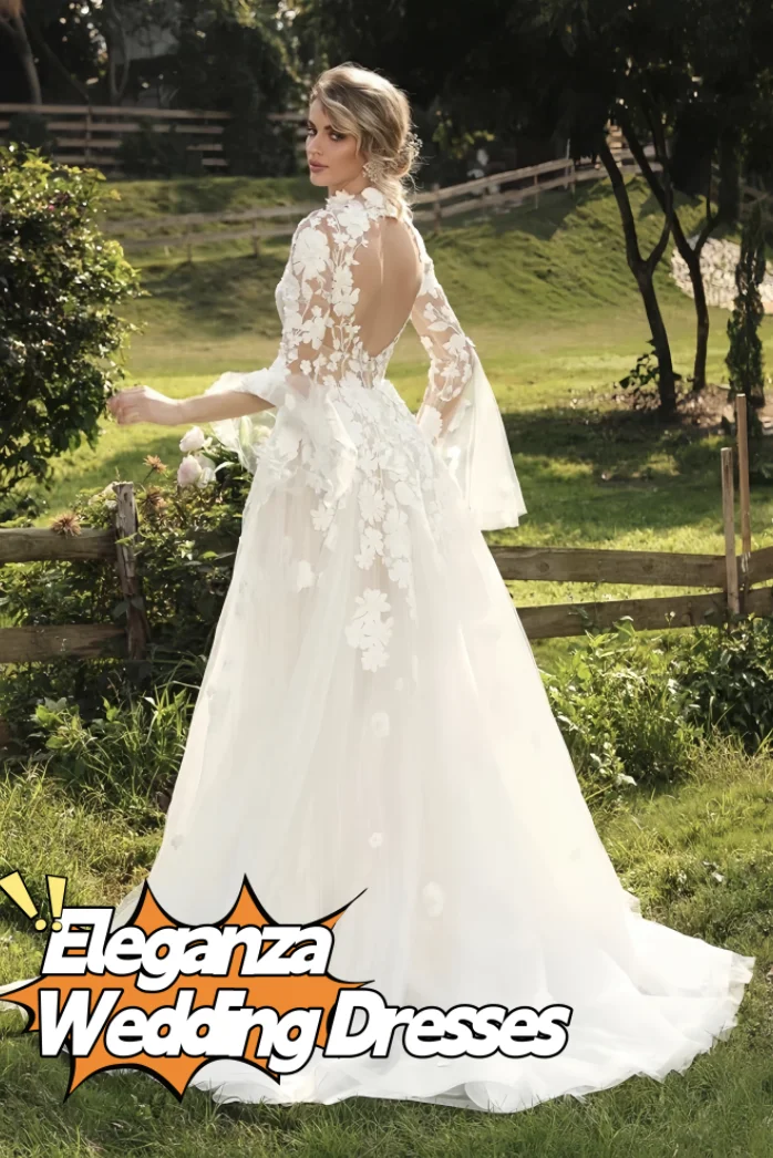 Customized High Neck Full Sleeves 3d Lace Applique Tulle A Line Wedding Dresses Cut Back Sweep Train Rode De Morri  2025