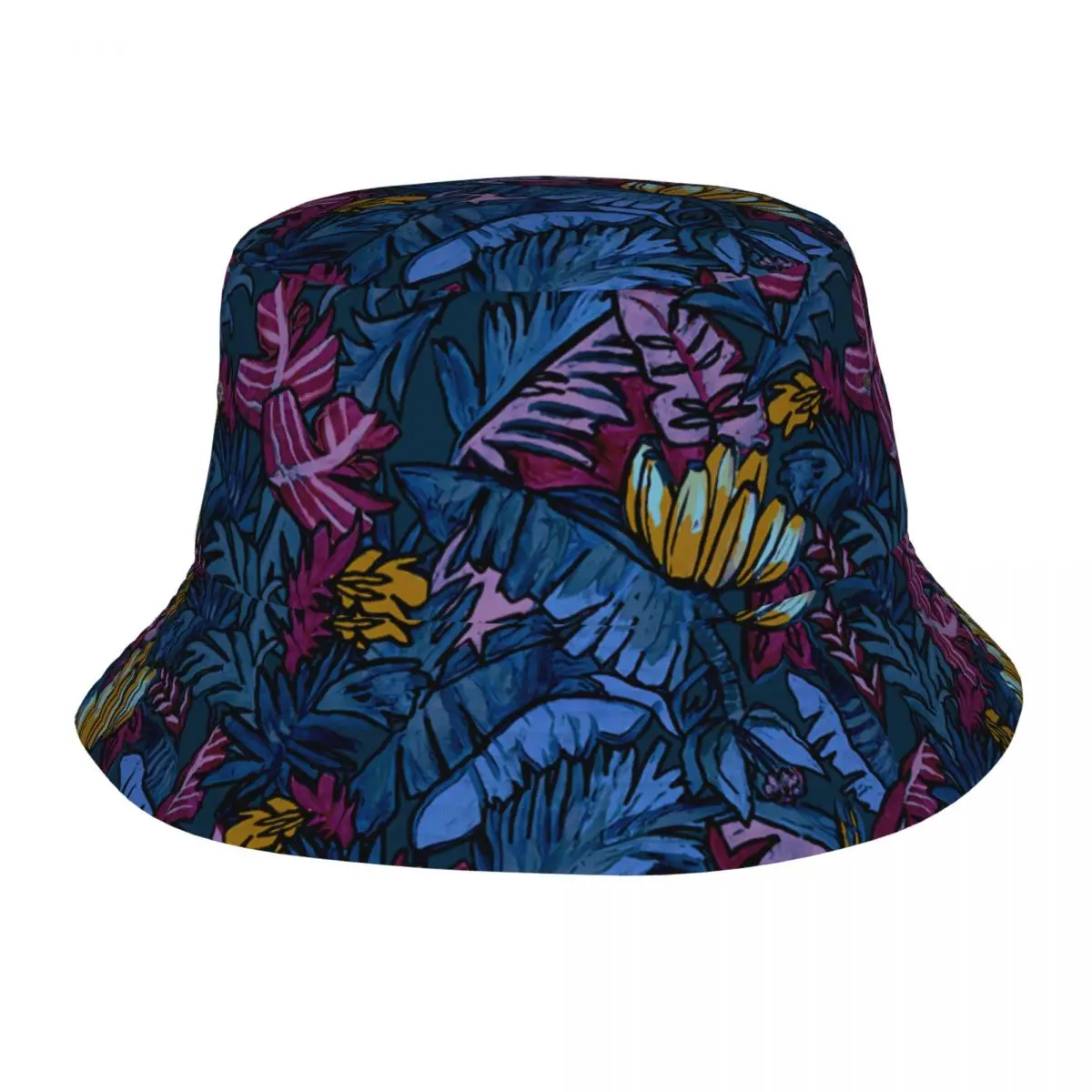 Custom Blue Banana Leaves Bucket Hats Women Men Fashion Summer Beach Sun Fisherman Cap