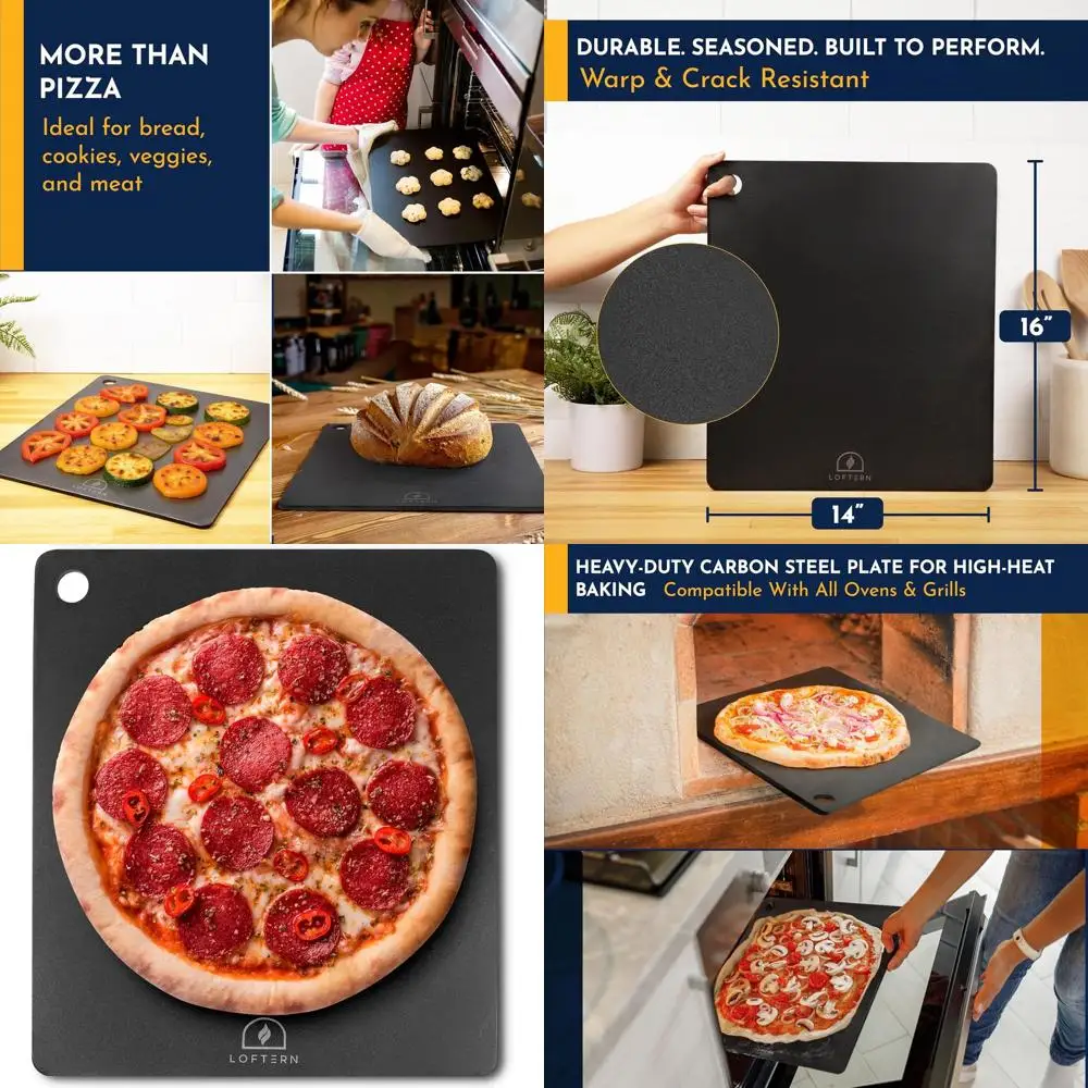 

Durable 14x16 Carbon Steel Pizza Baking Plate - Oven & Grill Compatible for Perfect Bread and Crisp Crust Pizza