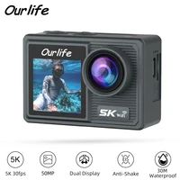 Cámara de acción Ourlife 5K 4K Cámara de bicicleta 50MP 2.0 Pantalla LCD táctil EIS WiFi 170 °   Cámaras de vídeo deportivas con zoom 5X impermeables de 30M