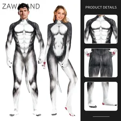 Zawaland Dog Puppy Couple Petsuit Husky Costume Fancy Disguise Wear Woman Man Halloween Carnival Full Bodysuits Party Clothes