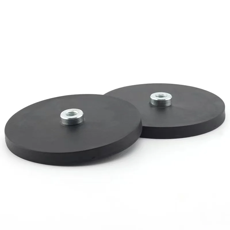 

D66mm Rubber Coated Magnet M6/M8 Flat Base suction cup tool scratch resistant magnet Strong magnetic rubber base Neodymium