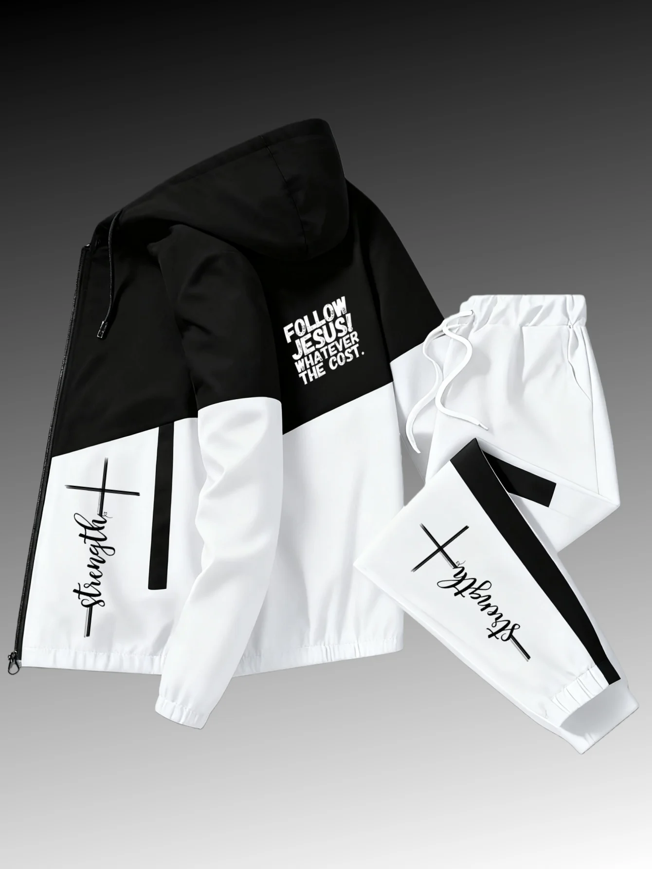 Men Geometric Print Tracksuit Full Zip Stand Collar Outfit Drawstring Jogger Pants Two Piece Outfits Multiple Color Options Casu