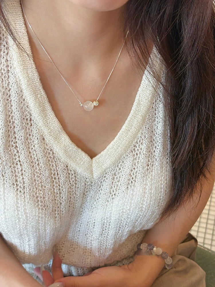 Silberfarbene Halskette mit einzelnem runden künstlichen Imitationskristall-Anhänger für Damen und Herren, Box-Kette, zierlicher Choker, Schmuck, Geschenk – Detail 18