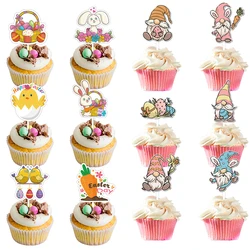 Easter Cartoon Rabbit Chicken Easter Egg Dwarf Pattern Cake Decoration Happy Birthday Easter Party Paper Cake Topper Decoration