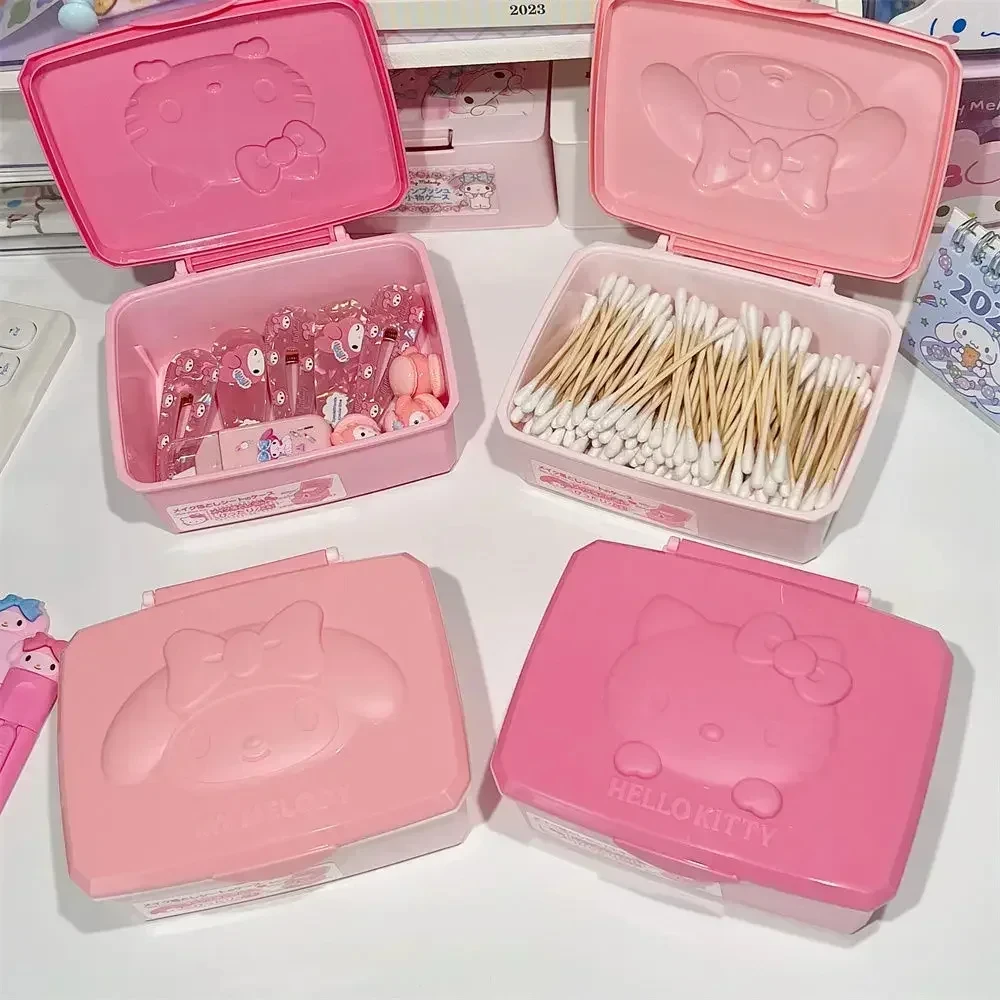 

Sanrio Kawaii Tabletop Cotton Swab Cotton Storage Box Hellokittys Anime My Melodys Cute Girl Sweet Cotton Jewelry Box Girl Gift