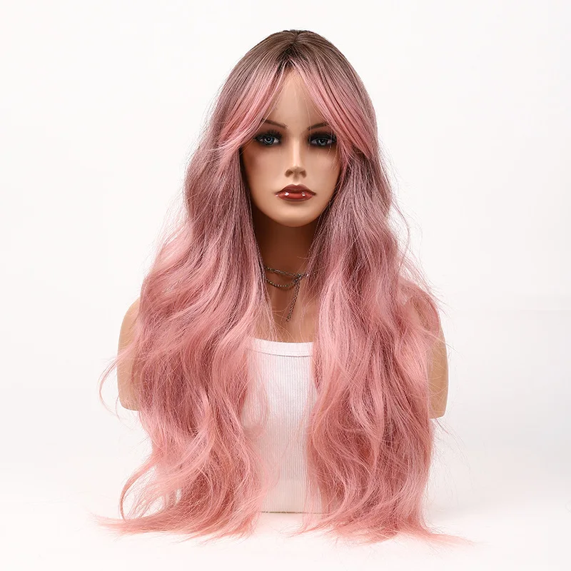 

Pink wig for women in Europe and America, naturally curly long hair, internet celebrity, gradient pink style