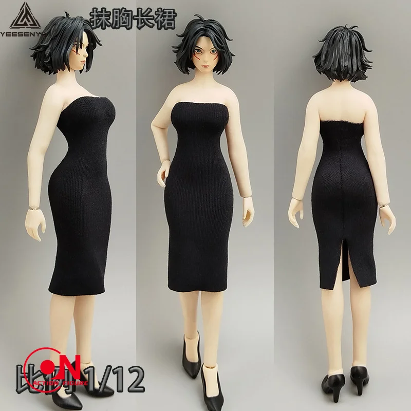 1/12 Scale Strapless Strap Long Short Skirt Cheongsam Dress Clothes Model Fit 6'' BJD Female Soldier Action Figure Body Doll