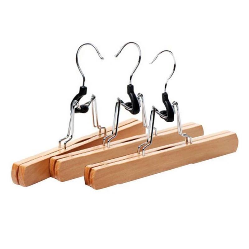 Wooden Pants Hanger Non-Slip Wood Clip Slack Hanger with 360° Swivel Hook Natural Wood Skirt Hangers Hanger Rack Swivel Hook