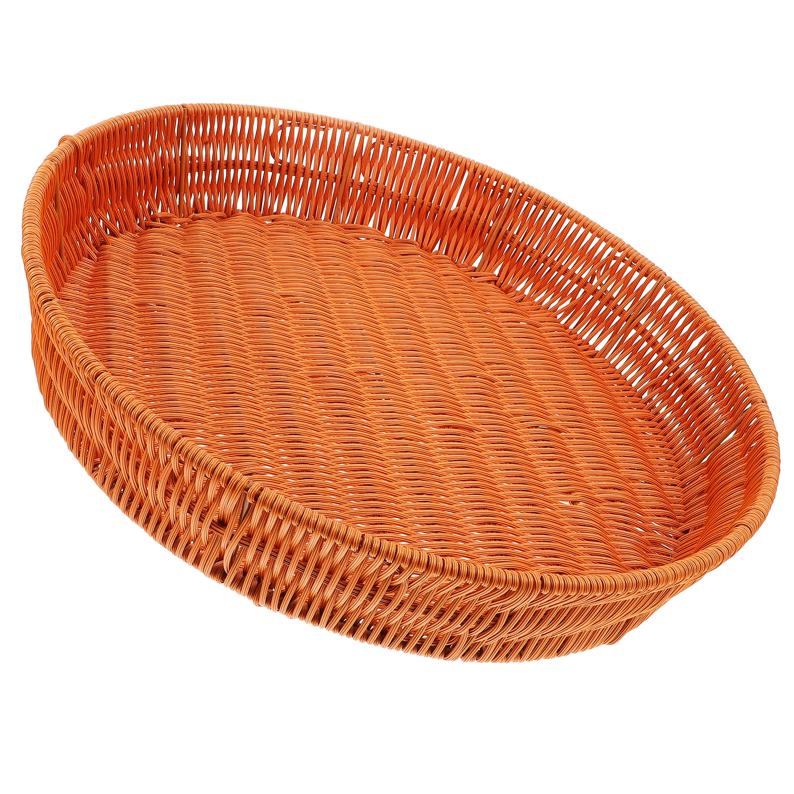

Plastic Woven Bread Basket Round Shaped Tray for Fruits Snacks Reusable Kitchen Storage Solution Decorative Container