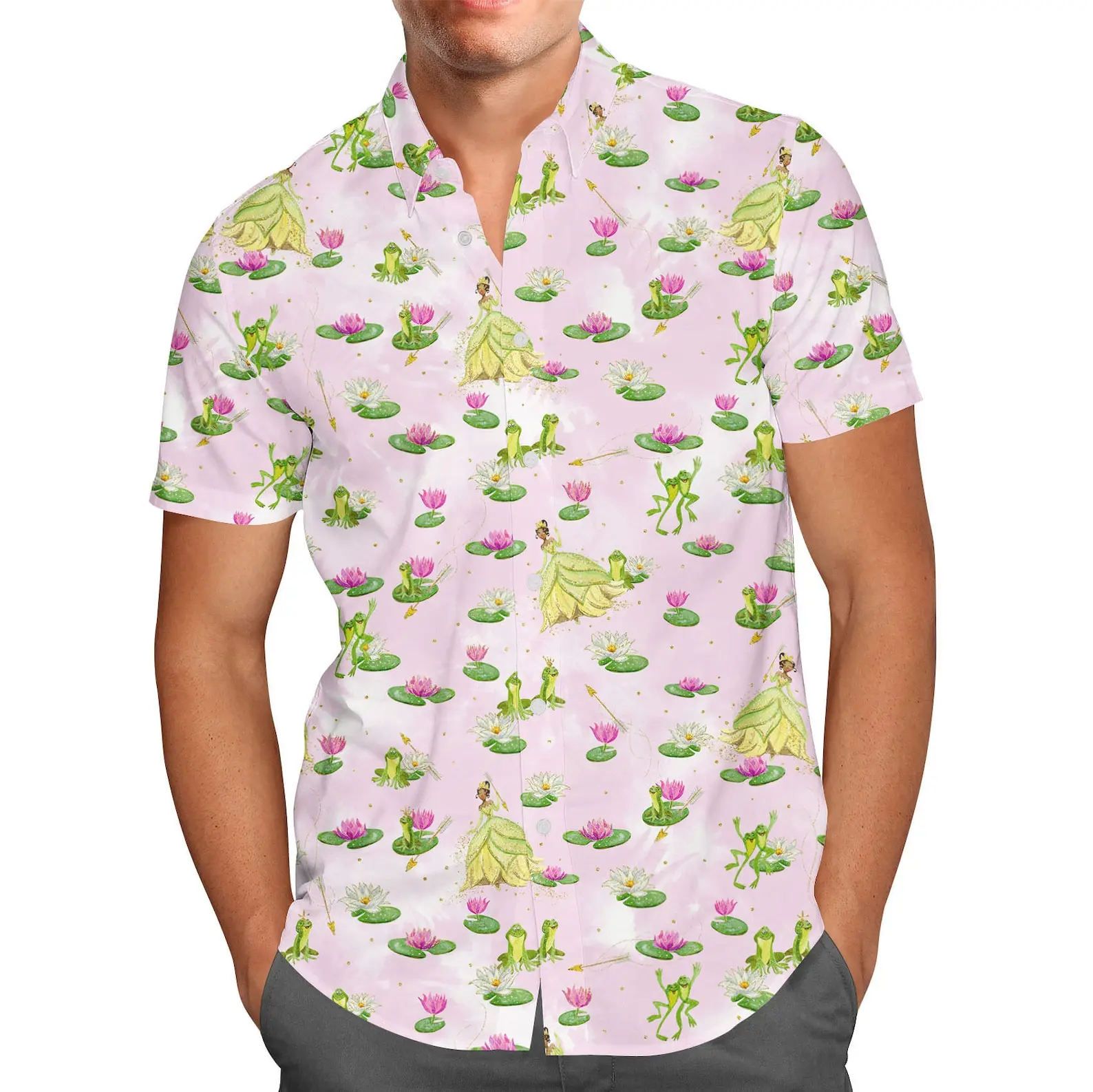 

Disney Princess Tiana And The Frog Hawaiian Shirt For Men Short Sleeve Button Up Shirt Disney Hawaiian Shirt Casual Beach Shirt