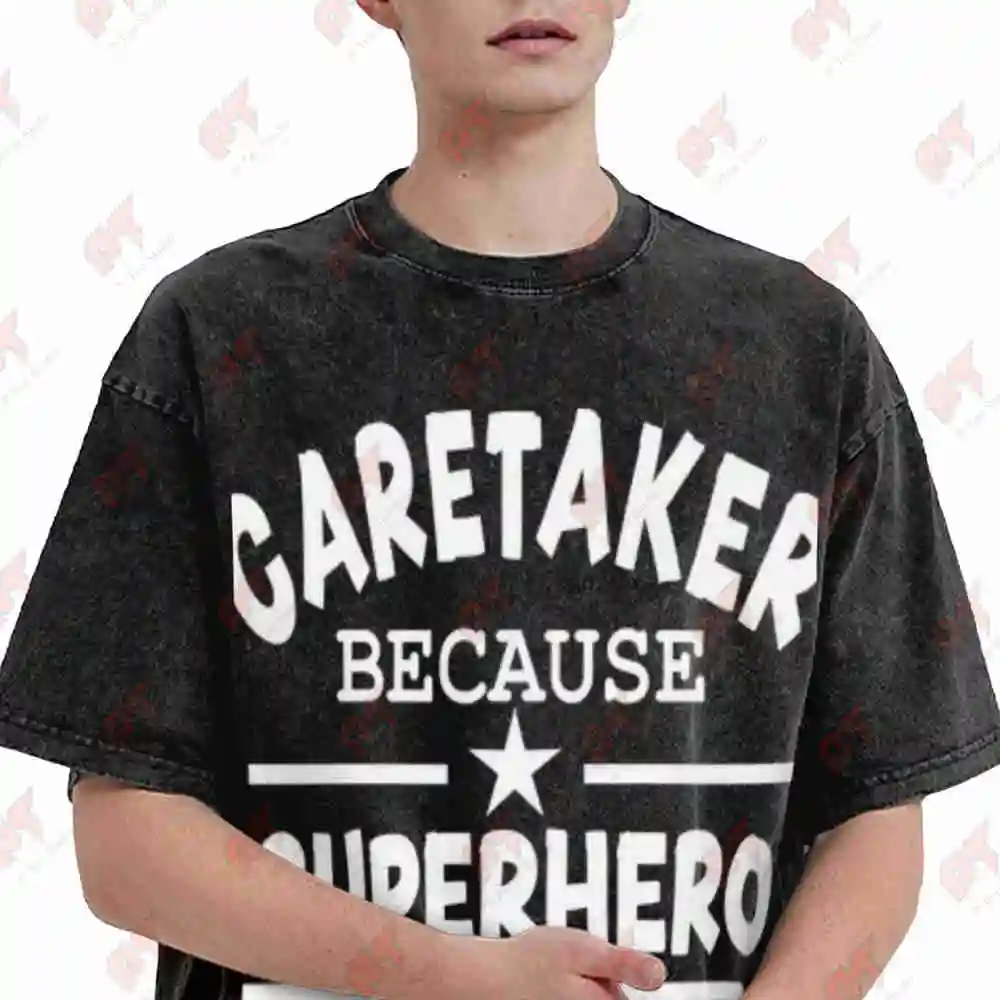 Superhero Caretaker School Staff Vintage Washed Tee Pure Cotton T-Shirt
