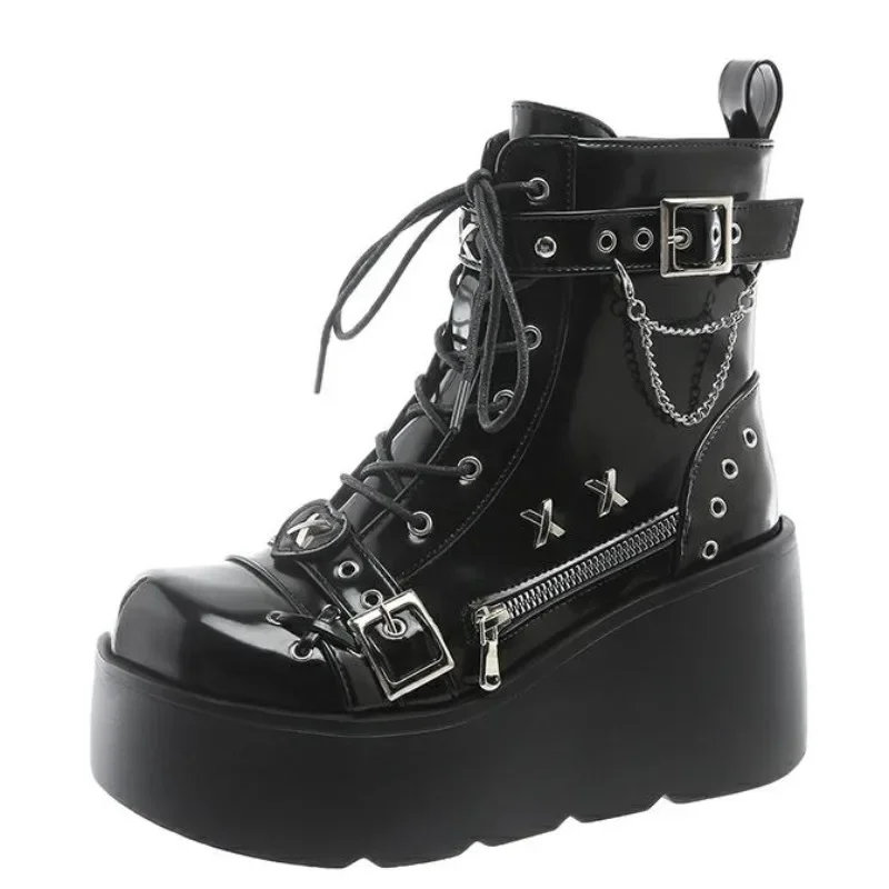 

Женские мотоциклетные ботинки на высокой платформе 9 см, зимние ботильоны на каблуке в стиле шайбы, женские массивные кроссовки, осенне-весенняя женская обувь