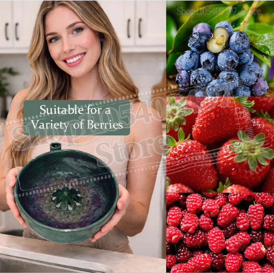 Self Spinning Berry Washing Bowl with Drain Holes,360 Degree Cleaning Fruit Automatic Quick Kitchen