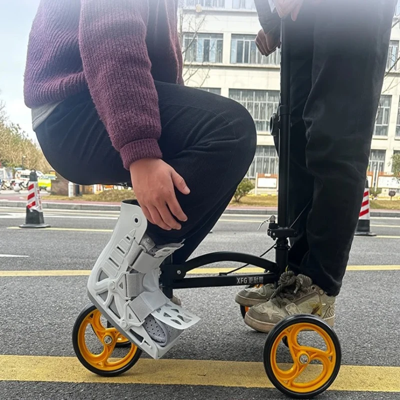 Walking Aid Crutch - Single Leg Walker for Ankle Injury Recovery, Foldable Mobility Scooter with Wheels, Rehab Support Cane