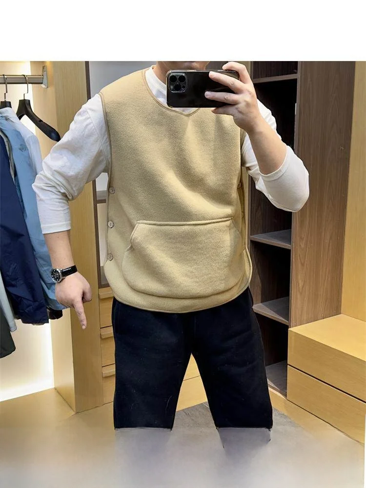 

Ultra-Thin 380g Fleece round Neck Pullover Vest Men's Casual Warm Autumn Winter Outerwear Standard Fit Urban Style Fashion
