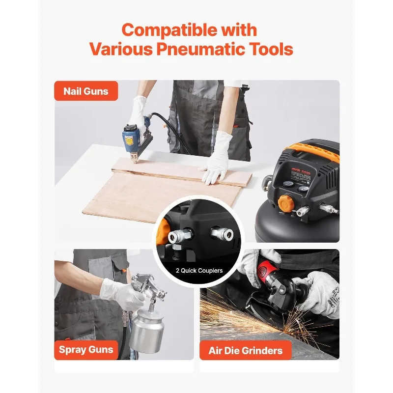 Sprężarka powietrza 6-galonowa 1,7 KM 2,3 CFM przy 90 PSI i maksymalnym ciśnieniu roboczym 150 PSI