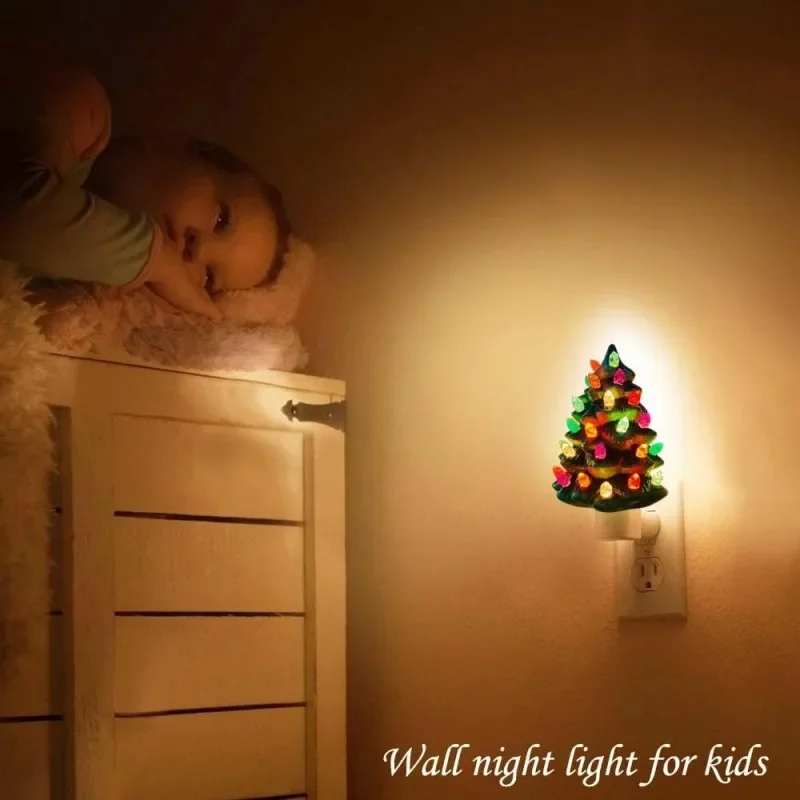 Resinous Christmas Tree Night Light Two Colours Ceramic Christmas Tree Bedside Lamp Mini Christmas Tree Bedside Lamp