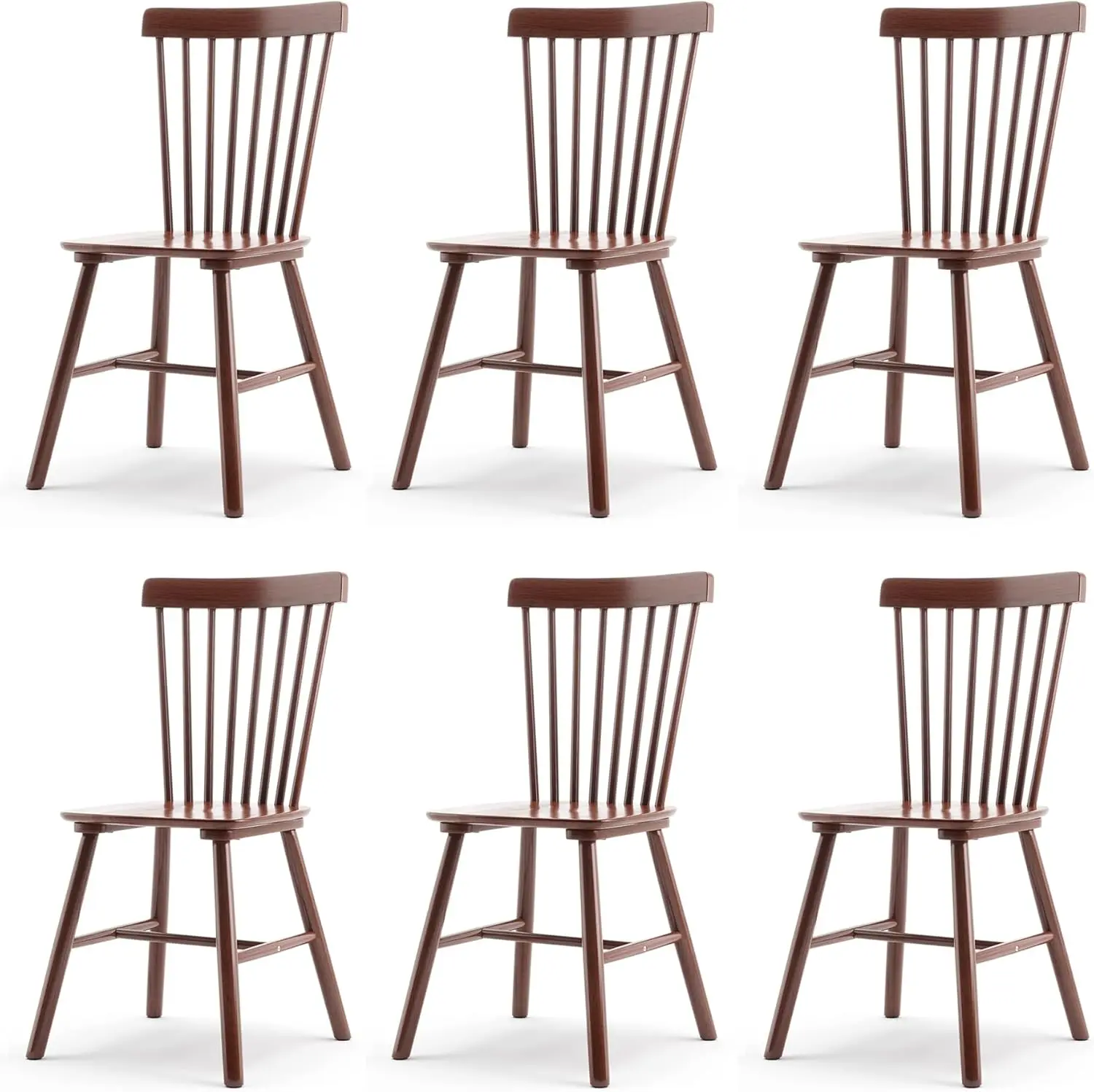 Windsor Dining Chair, Dining Chairs Set of 6, Spindle Back Wood Dining Chair Kitchen Chairs Wooden Dining Chair Brown