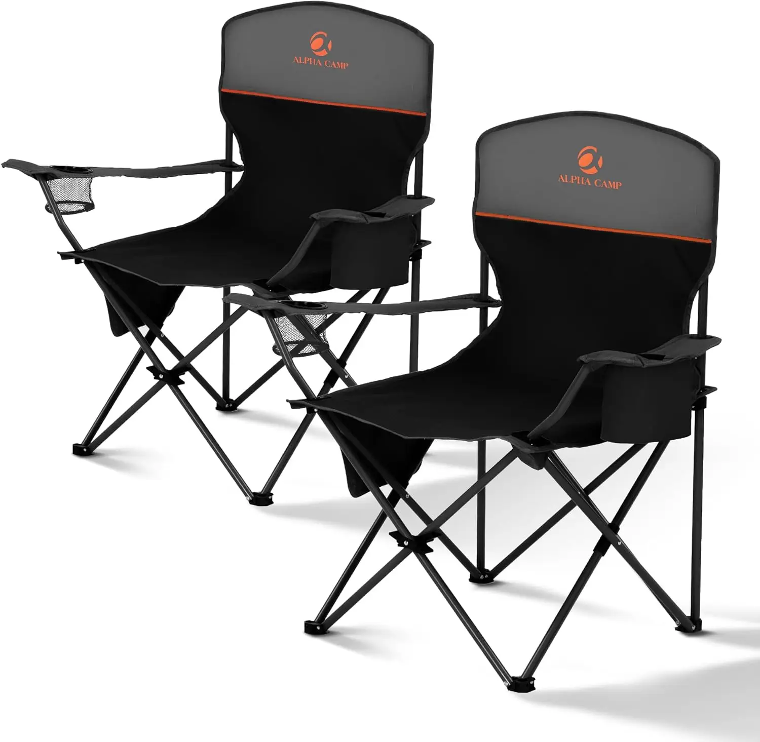 

Portable Folding Camping Chairs for Adults, 2-Pack with Cup Holders & Cooler Pouch, Supports 225 LBS