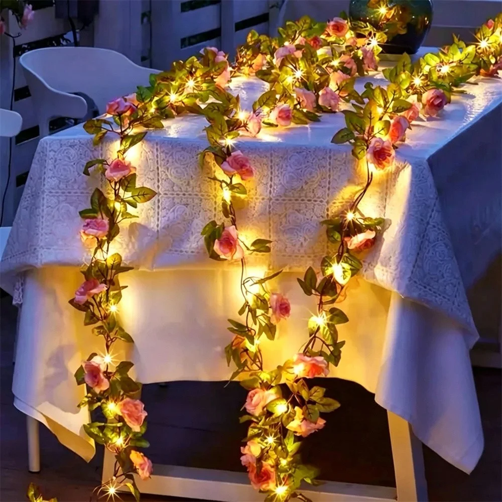 

LED Artificial Green Leaf Fairy String Ligts Battery Operated Flower Garland Lamp for Wedding Party Home Garden Christmas Decor