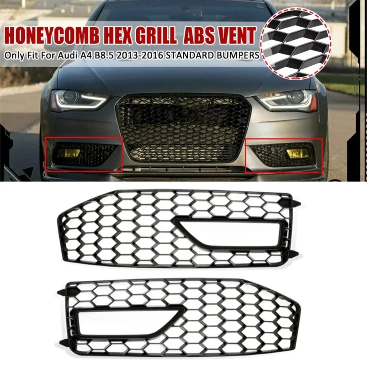 2PCS For Audi A4 B8 S-Line S4 2013 2014 2015 Front Bumper Fog Light Lamp Lower Grille Grill Cover 8K0807681 8K0807682