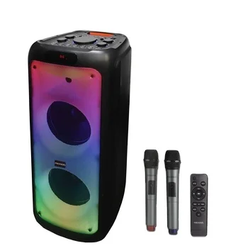 

Беспроводная Bluetooth-колонка для вечеринок PT1000W с беспроводным микрофоном, FM-радио и двумя 10-дюймовыми сабвуферами