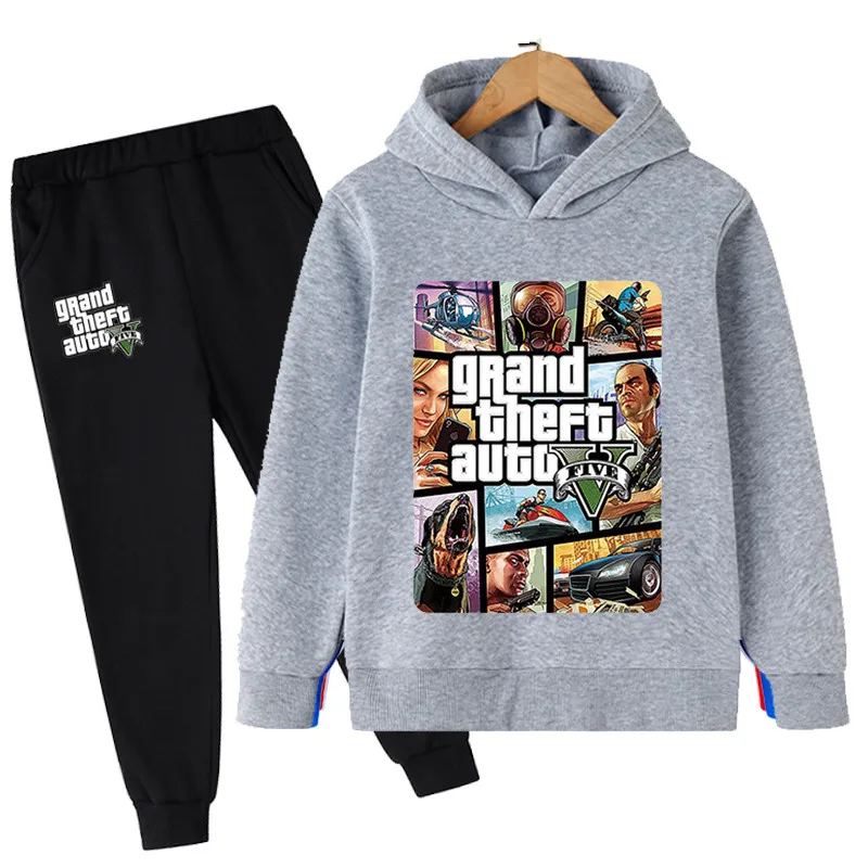 Children Boys Gta 5 Set of Clothes Autumn Children Cartoon Hoodies Tops+long Pants 2pcs Suit Kids Game Gta 5 Clothes 4-14 Years