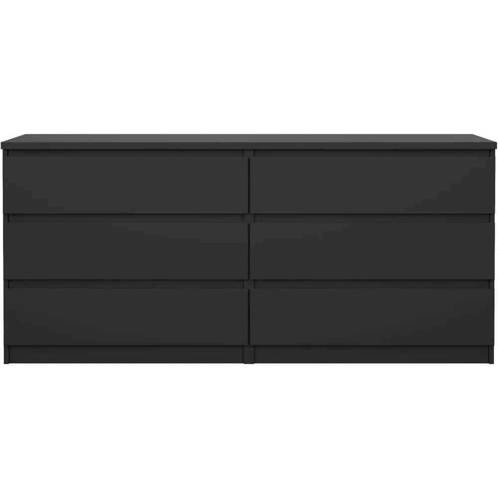 Contemporary Black 6-Drawer Double Dresser with Handle-free Design and 3D Interactive Assembly Guide