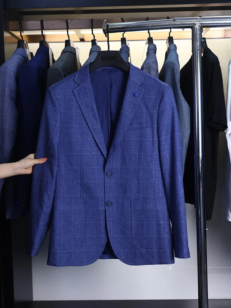 

Мужской повседневный костюм Homesick Slim Fit в клетку с эластичным воротником, модная верхняя одежда для весны и осени, без бренда, без зарегистрированной торговой марки
