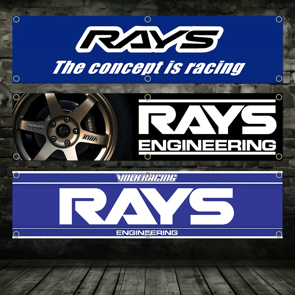 60X240cm Banner High-End Rays Wheels Flag Polyester Printed Garage Wall Art Outdoor Decorations Tapestry With Brass Grommets