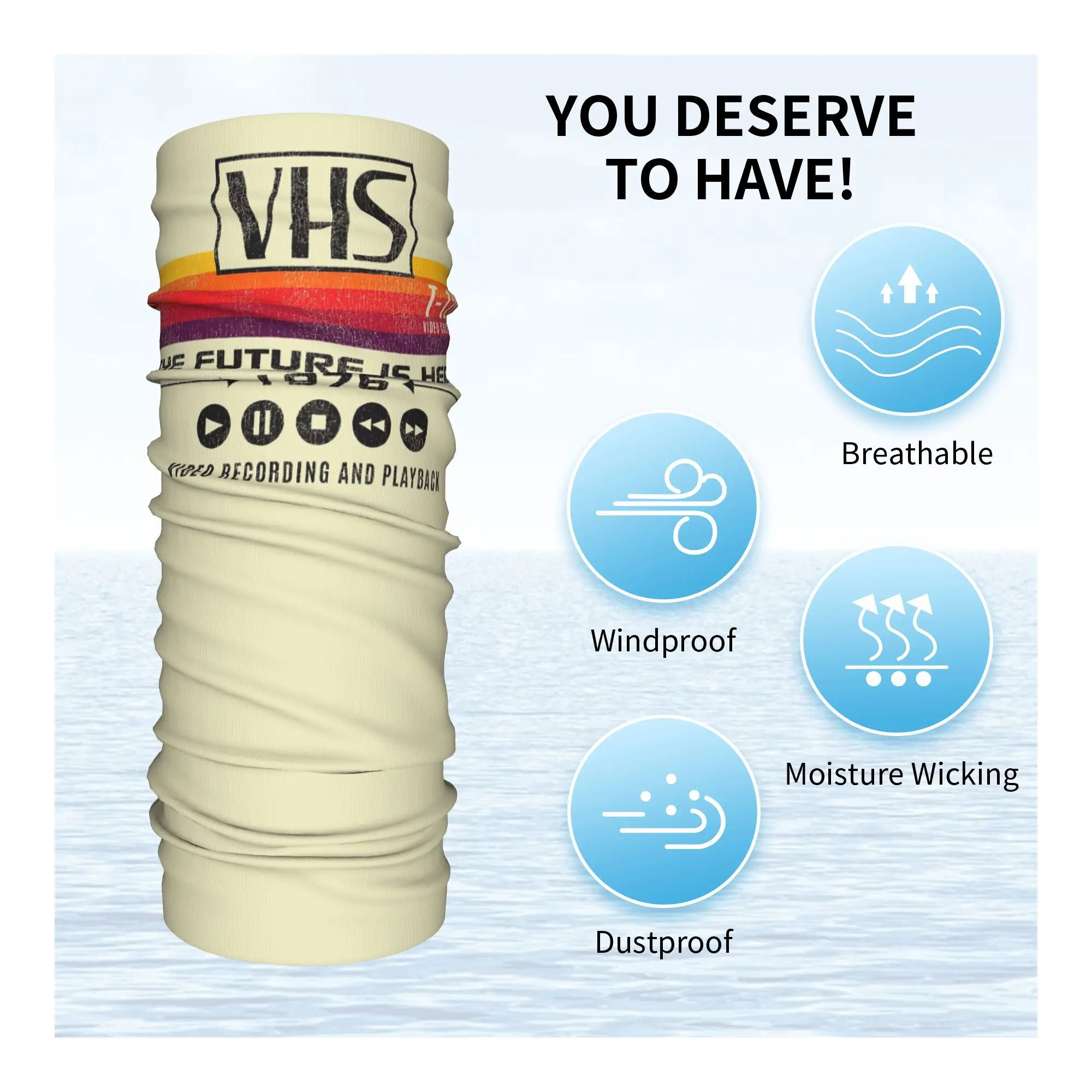 VHS The Future Is Here 1976 Worn Out Lts Bandana Neck Cover Printed Mask Scarf Warm Cycling Scarf Cycling For Men Women Adult