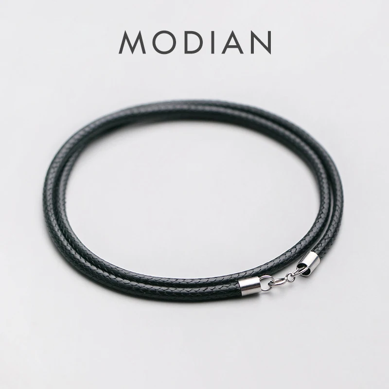 

Modian New 925 Sterling Silver Buckle Chain Fashion Basic Braided Leather Cord Necklace for women All-match Pendant Fine Jewelry