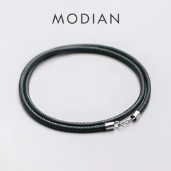 Modian New 925 Sterling Silver Buckle Chain Fashion Basic Braided Leather Cord Necklace for women All-match Pendant Fine Jewelry