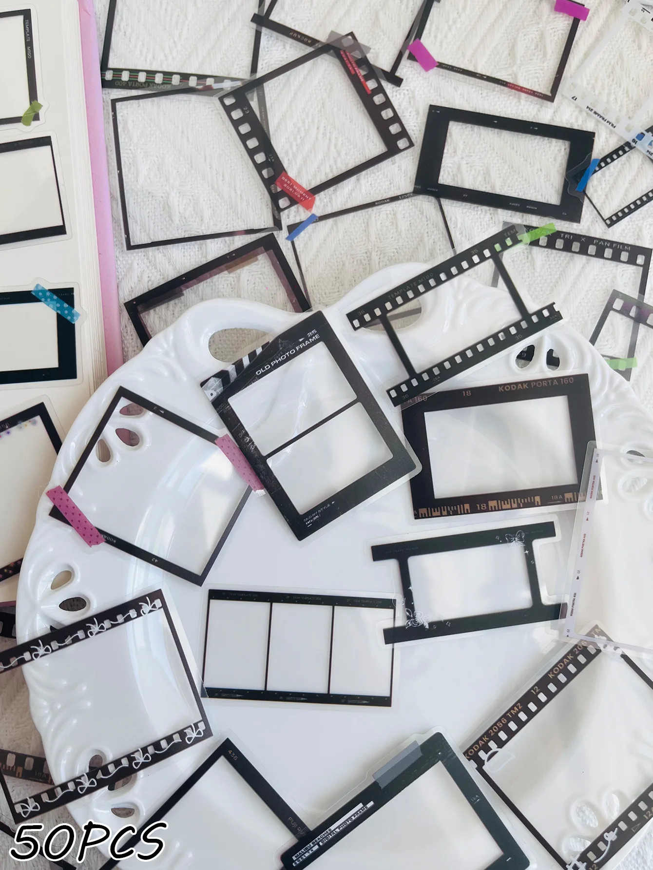 50Pcs Vintage Film Frame Stickers, Movie Tape Border Decals for Scrapbook, Photo Album, Laptop & Phone Case,DIY Craft Supplies