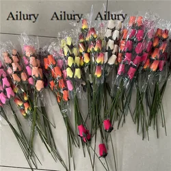 160Pcs 2.5Cm Diameter Flower Wooden Rose Spike,Florist Bouquet Crafts,Mixing Color,Small Gifts.Party Supplies Decorative