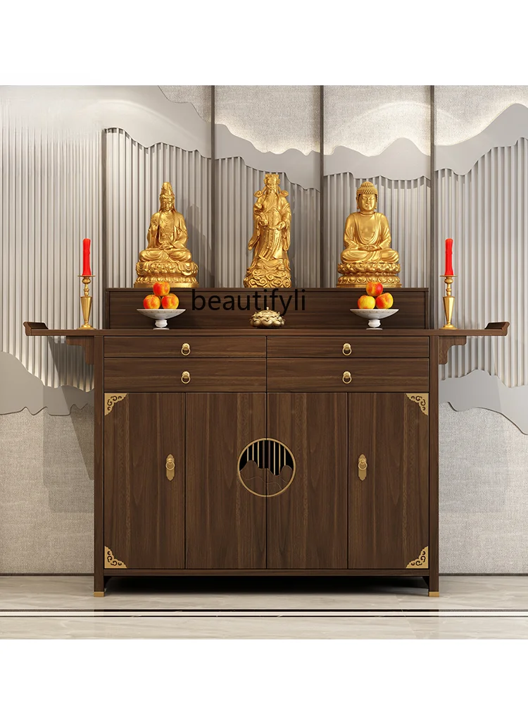 Solid Wood Altar Modern Simple and Light Luxury Buddha Shrine Household Incense Desk Altar Household Desktop Buddha Table