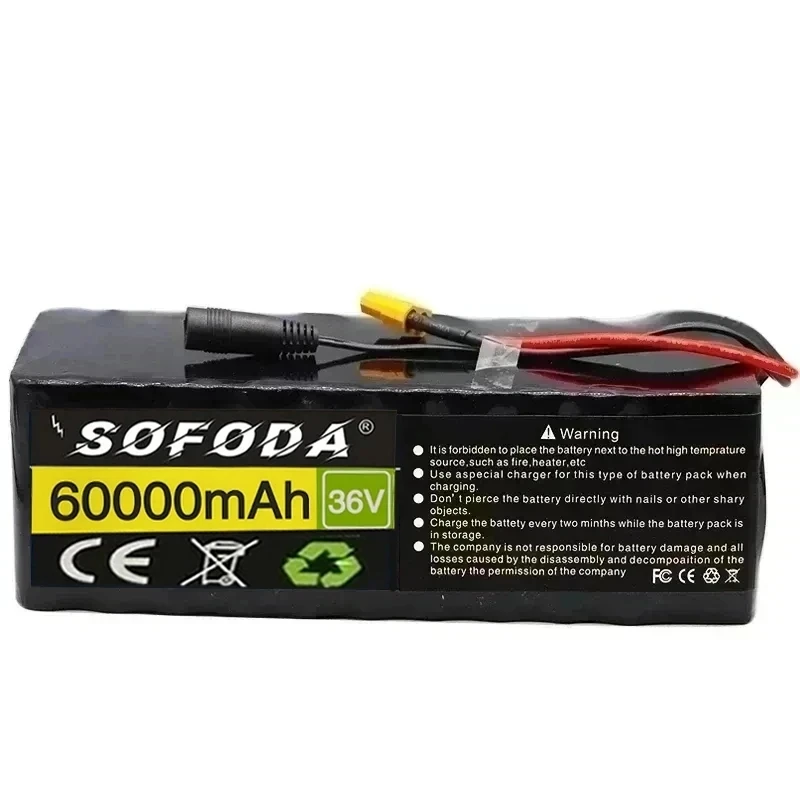 36V 10S4P 60Ah battery pack 500W high power battery 42V 60000mAh Ebike electric bicycle BMS 42v battery with xt60 plug+charger