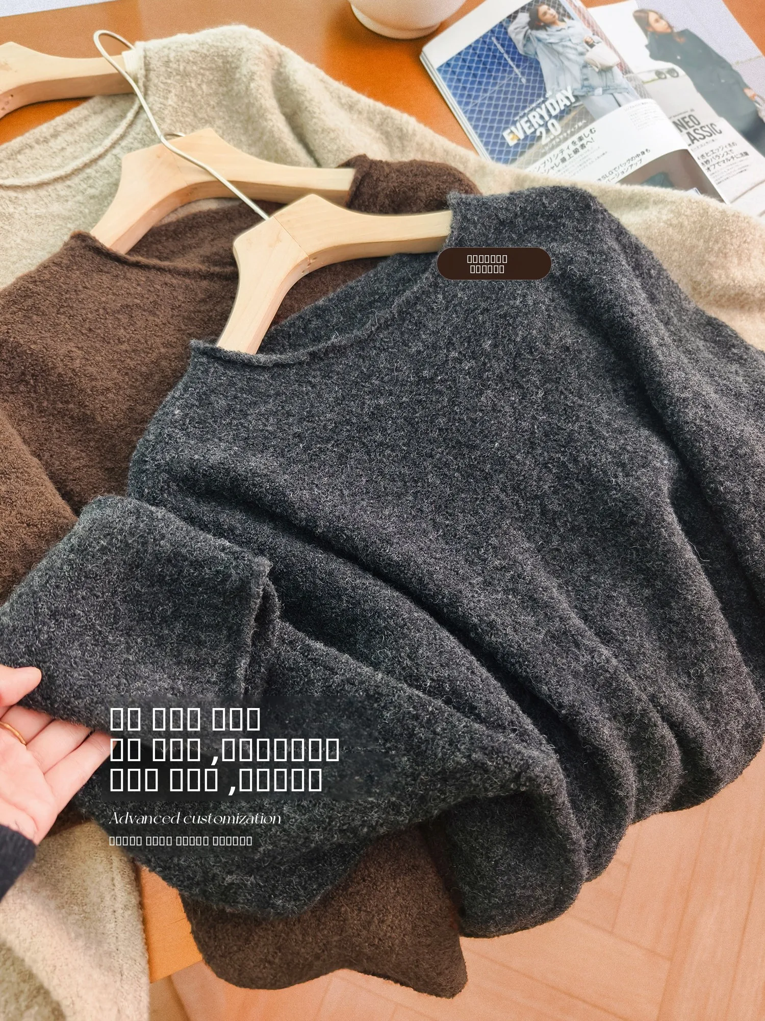 

Женский теплый свитер оверсайз с круглым вырезом, шерстяным воротником и фактурной вязкой, для повседневной носки, с длинными рукавами