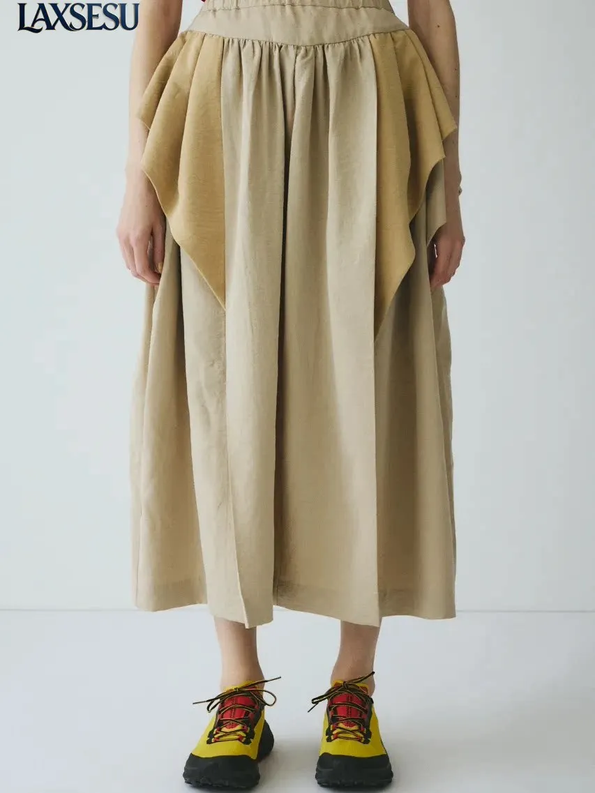 Japanese Style New Retro Style Patchwork Casual Skirt for Women with A Mid Length Design and Ruffled Edge Skirts for Women